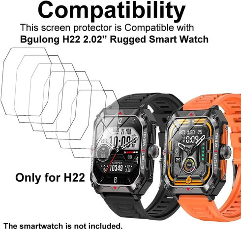 Screen Protector Compatible with Bgulong H22 2.02” Rugged Smart Watch, Soft TPU, 6 pieces, Bubble Self-healing...