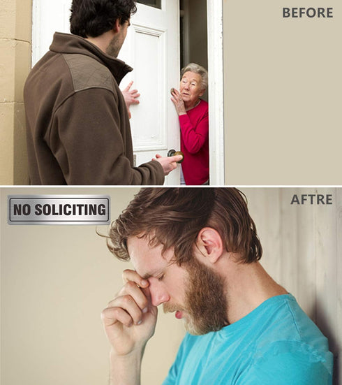 No Soliciting Sign for House Door 7.0" x 2.0" Signs for Business Home Office Wall with Strong Self Adhesive Aluminum Metal Signboard Keep Solicito...