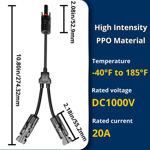 1000V DC Solar Y Branch Connectors PV Y Connector Solar y Branch Connector FMM+MFF for Parallel Connection Between Solar Panels(2Pairs)...