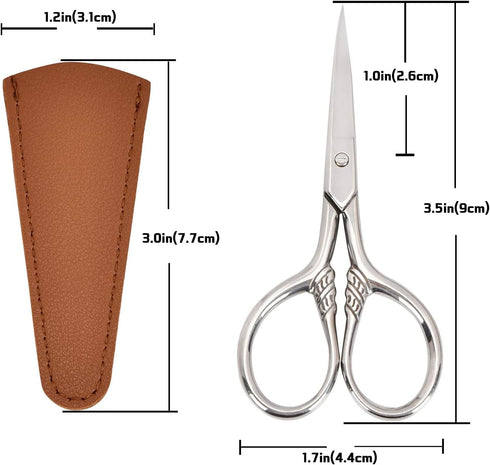 Small Facial Hair Scissors, Stainless steel (silver) Straight Tip Snips Beauty Grooming Kit for Eyebrows, Beard, Ear, Nose, Moustache Trimming wit...