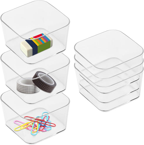 6pcs Clear Acrylic Storage Container, Desk Organizer Drawer Square Tray, Small Makeup Vanity Storage Bins Widely for Kitchen Cabinet, Tool, Office...