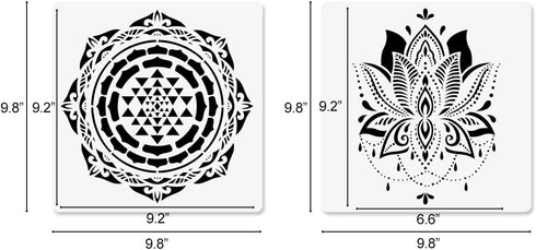 Sacred Geometry Stencils, 12 Pcs Yoga Stencils, Om Sacred Lotus Chakra The Flower of Life Mandala Hamsa Hand Sun Moon Spiritual Symbols Meditation...