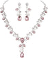 Leaf Vine Crystal Necklace Earrings Jewelry Set for Bridesmaids V-Neck Formal Evening Dress...