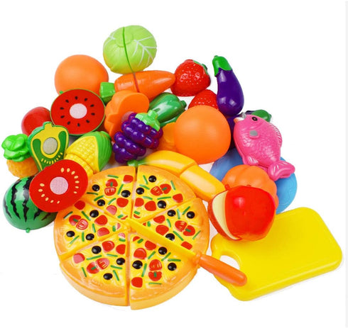 Cutting Fruits Vegetables Set, 24 Pack Play Kitchen Plastic Cutting Food for Kids Pretend Play Kitchen Toys Educational Food Toys for Children Gir...