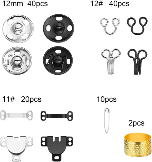 112 Pairs Sewing Hooks and Eyes Closure Set 3 Styles Sewing Skirt Hooks, Sew-on Snaps, Hook and Eye Latches for Trousers Skirt Dress Bra Sewing DI...