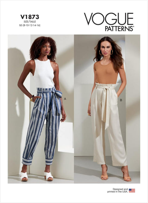 Vogue Misses' Petite Tie Belt and Paperbag Waist Pants Sewing Pattern Kit, Code V1873, Sizes 8-10-12-14-16, Multicolor...