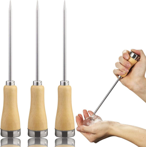 3 Pack Stainless Steel Ice Pick with Safety Wooden Handle for Home Kitchen Restaurant Bar(8.5 Inches)...