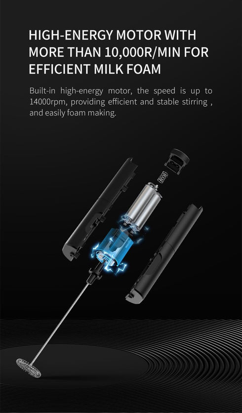 Electric Handheld Milk Frother, Wireless Coffee Milk Mixer, Portable Drink Mixer, for Milk Foam and Latte Art, Powered by Battery, 35mmX214mm, Bla...