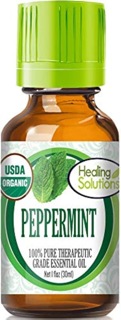 Healing Solutions Organic Peppermint Essential Oil – Pure & Undiluted Peppermint Oil (1 oz / 30ml) - for Hair & Skin...