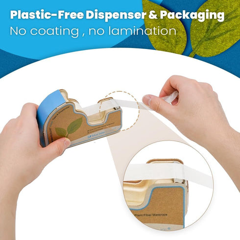 Blue Lake ECOLIFE Plastic Free Masking Tape Dispenser with 4 Rolls 3/4 in x 550 in Paper Tape, Tape Dispenser Desk for Masking, Labeling, Office H...