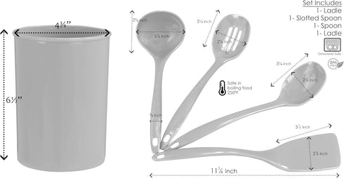 Calypso Basics 5 Piece Kitchen Utensil Holder for kitchen counter, Utensils crock with Heat Resistant Spoon, Slotted Spoon, Ladle, Spatula BPA Fre...