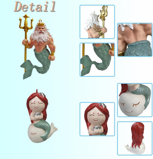 2Pcs Floating Fish Tank Decorations Mermaid and Poseidon, Cartoon Fish Playmate Aquarium Accessories, Cute Underwater Landscaping Ornament...