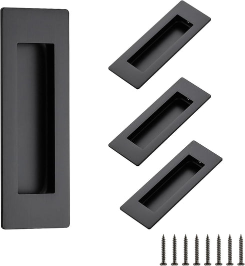 Ravinte 4 Pack Black Sliding Closet Door Handles Black Flush Pulls 5.9in Length Recessed Finger Pulls for Sliding Barn Door Sqaure Cabinet Pulls S...
