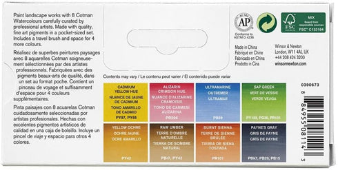 Winsor & Newton Cotman Watercolor Paint Set, 8 Half Pan, Landscape Colors w/ Brush...