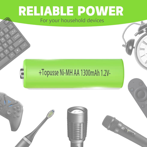 12 Pack Rechargeble 1.2V Ni-MH AA Batteries, Long-Lasting Double A Size Nimh Battery 1300mAh for Outdoor Solar Lights...
