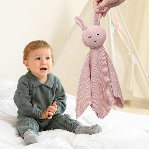 LAWKUL Baby Lovey Bunny Security Blanket Soft Cuddly Babe Blankie Knit Cotton Babies Comforter for Newborns Boy Girls Pink...