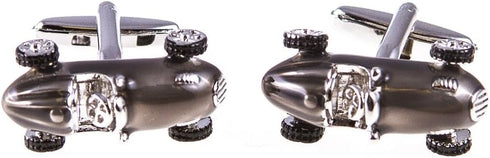 Vintage Retro Race Car Auto Racing Gunmetal Gray Cufflinks Pair in a Presentation Gift Box & Polishing Cloth...