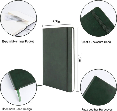Journal notebook (A5-Dotted, Dark Green),192 Pages, Medium 5.7X8.3 inches - 80 gsm Thick Paper, Hardcover...