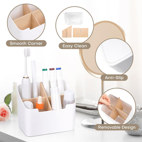 Set of 2 White Toothbrush Holders for Bathrooms,Electric Toothbrush and Toothpaste Holder with Divider for Bathroom Countertop Organizer,Toothbrus...
