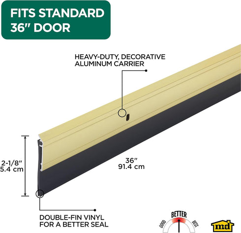 M-D Building Products 05744 36 in. Gold Aluminum and Vinyl Heavy-Duty Screw-on Door Sweep...