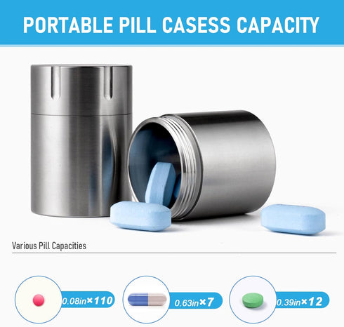 TISUR Portable Pill Cases, Metal Titanium Pill Holder Pocket Small Pill Box Keychain Waterproof Pill Bottle Medicine Organizer Case Container for ...
