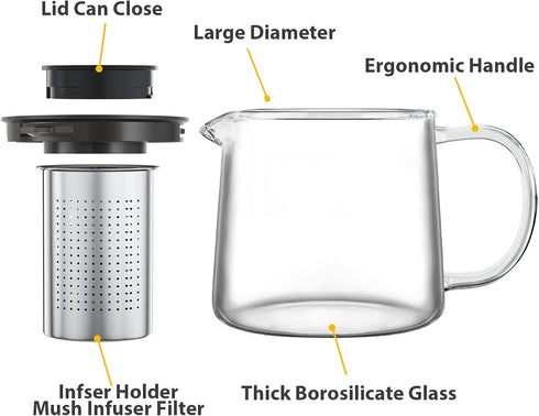 Glass Teapot with Infuser - 1500ml/50 OZ Tea Kettle Stovetop Safe Tea Pot for Blooming Tea Loose Leaf Tea, Premium Tea Maker with Gift Box...