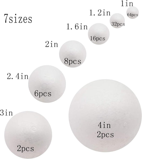 129 Pack Craft Foam Balls, 7 Sizes Including 1-4 Inches, White Polystyrene Smooth Round Balls, Foam Balls for Arts and Crafts, DIY Craft for Home,...