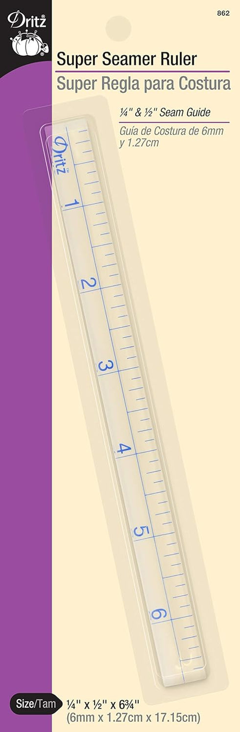 Dritz Super, 1/4" x 1/2" x 6-3/4", Clear Seamer Ruler...