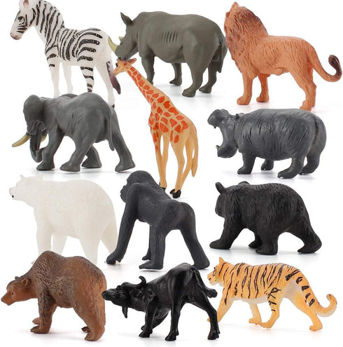 Fantarea 12 PCS Realistic Wild Life Jungle Animal Figures Model Lion Tiger Bear Elephant Desktop Ornament Collection Party Playset Favors Supplies...