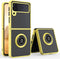TJS Compatible with Samsung Galaxy Z Flip 3 5G Case, Metal Ring Kickstand Magnetic Support Drop Protective Cover Phone Case (Yellow)...