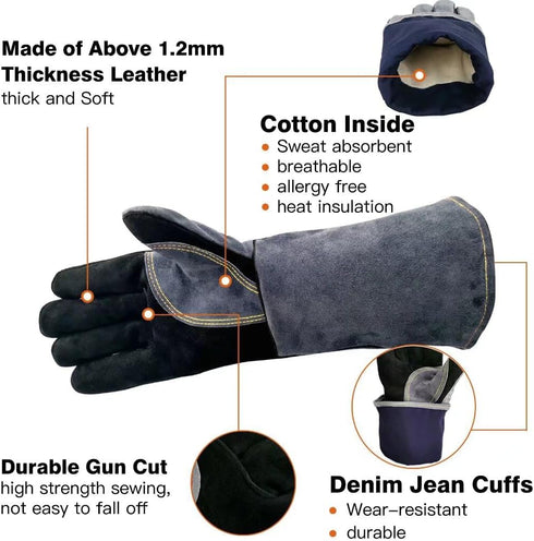 14 Inches,932?,Leather Forge Welding Gloves small, Heat/Fire Resistant,Mitts for BBQ,Oven,Grill,Fireplace,Tig,Mig,Baking,Furnace,Stove,Pot Holder,...