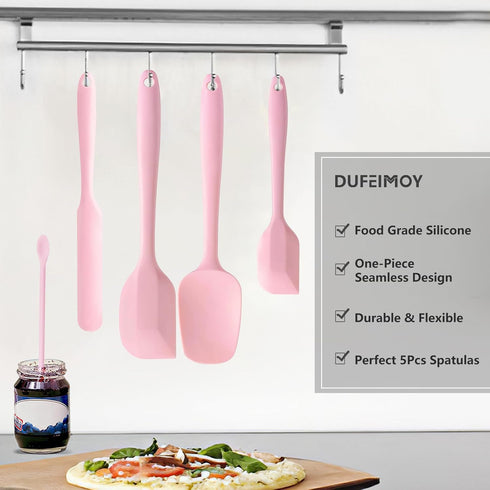 5 Piece Pink Silicone Spatula Set, Heat Resistant Rubber Spatulas Set, Silicone Kitchen Utensils Set Dishwasher Safe for Nonstick Cookware Baking ...