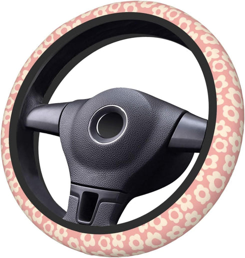 Pink Groovy Flower Abstract Floral Aesthetic Steering Wheel Cover for Women Men Girls Car Accessories Decor Anti-Slip Neoprene Auto Steering Wheel...