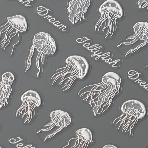 Summer Sea Nail Art Stickers 5D Self Adhesive White Jellyfish Nail Decals Spring Summer Nail Art Decorations Supplies Ocean Theme Nails Art Suppli...