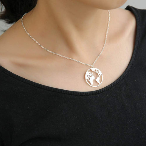 Vintage Round Origami World Map Necklace Women Geometric Earth Globe Map Necklace Circle Pendants Choker Jewelry 18"...
