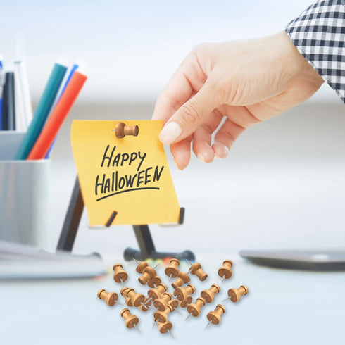 40Pcs Wood Push Pins, Thumb Tacks for Decorative, Wooden Pins and Tacks, Cork Board Thumbtacks, Cute Thumbtack for Wall and Bulletin Board, Map Pi...