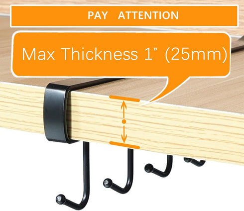 Art Secret 3pcs Mug Holder Under Cabinet - Fit for 1 Inch Thickness Shelf or Less - Only Suitable for Flat Buttom Cabinet Without Any Lip -Black...