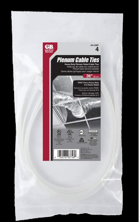 49-436P Plenum Cable Ties, Heavy-Duty, 36-in, 4-Pk. - Quantity 1...
