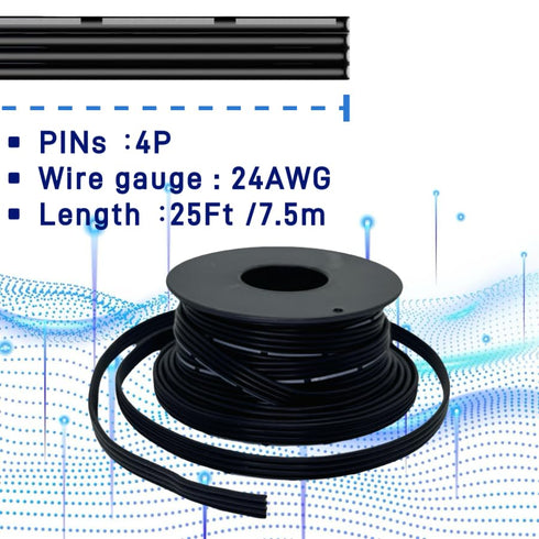 4P 24AWG Flat Ribbon cable, 25Ft/7.5m length Flexible Electrical Wire, 24 Gauge Stranded Tinned Copper Wire, silicone insulation layer up to 200? ...