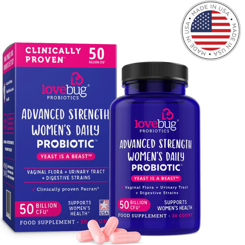 Lovebug Yeast + Vaginal pH Support | Clinically Studied Ingredients for Yeast & UTIs | Multi Strain 50 Billion CFU | 30 Capsules...
