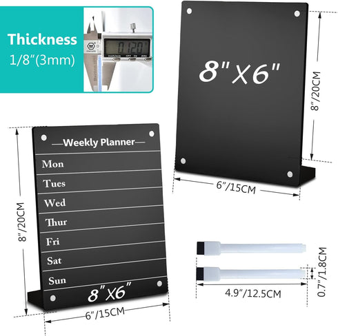 2Pack Desktop Black Acrylic Dry Erase Board with Stand, 8x6" Magnetic Acrylic Calendar Black Whiteboard Desk Easel, Mini Weekly Menu Daily Planner...