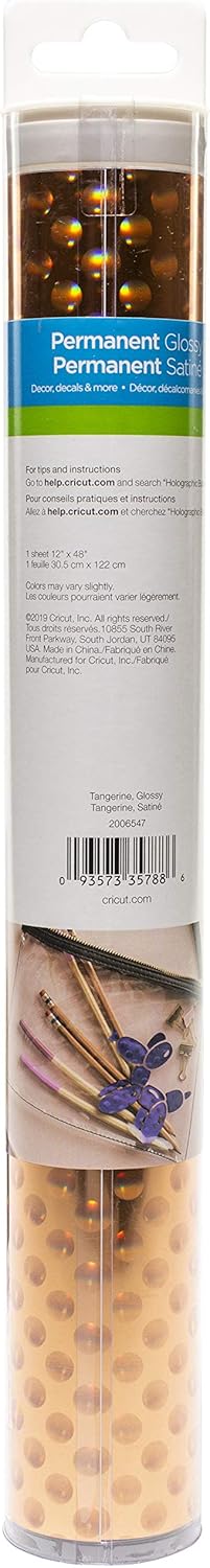 Cricut Tangerine Vinyl, Premium Permanent-Holographic Bubbles...