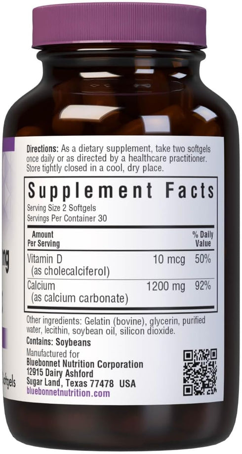 Bluebonnet Nutrition Milk-Free Calcium 1,200 mg Plus Vitamin D3 400 IU - High Potency, Maximum Absorption Strong Healthy Bones & Immune Health Sup...