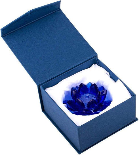 Amlong Crystal 3 Inch Sapphire Blue Crystal Lotus Flower Feng Shui Home Decor with Gift Box...