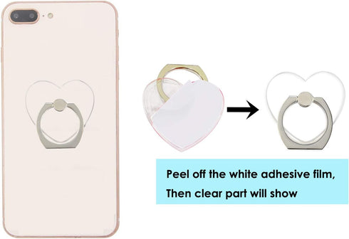 Transparent Heart Cell Phone Ring Holder Kickstand,360 Rotation Clear Heart Cell Phone Finger Ring Grip Stand for Phones,Pad...