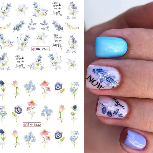12 Sheets Flower Nail Art Stickers Spring Summer Nail Stickers Water Transfer Nail Art Supplies Lily Orchid Butterfly Small Flower Spring Nail Dec...
