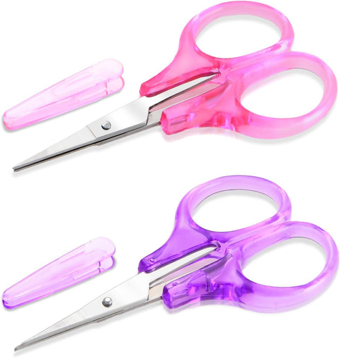 2 Pcs Small Scissors All Purpose Precision Stainless Steel Detail Scissors with Protective Cover Mini Sharp Craft Scissors Straight Fine Tips Sewi...
