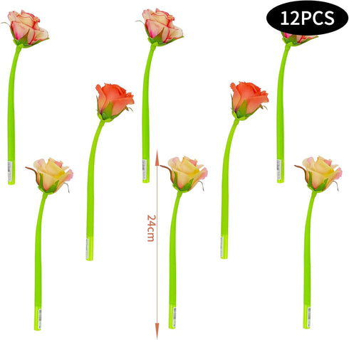 12Pcs Artificial Rose Pens Party Favors Valentine's Day Gifts Mother's Day Gift Red Rose Flower Pen Gel Ink Pens for Women Girls Teens Office Scho...