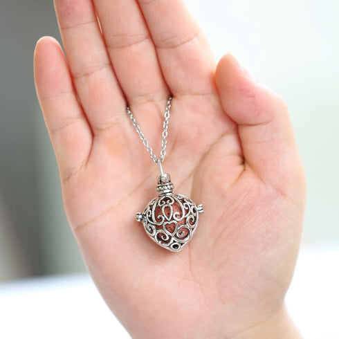 2PCS Aromatherapy Essential Oil Diffuser Necklace Love Heart and Hollow Ball Locket Pendant Necklace with Lava Bead Stone for Women...