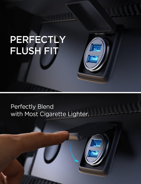 AINOPE 2 Pack Fast Mini Car Charger Adapter, 4.8A Metal Cigarette Lightter USB Car Charger Flush Fit, Dual Port Fit for iPhone 16 15 14 13 12 Pro ...